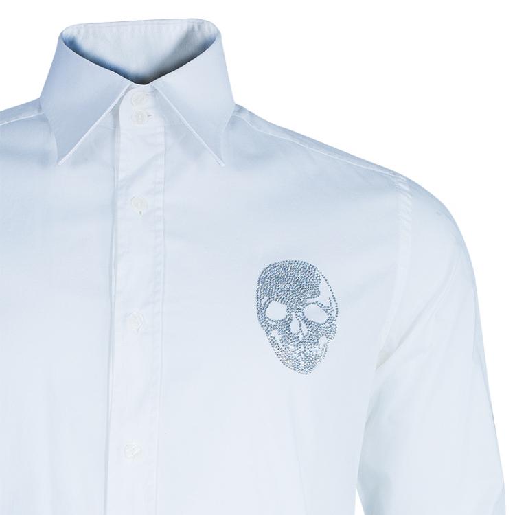 Pre Owned Philipp Plein Men's White Embellished Shirt L