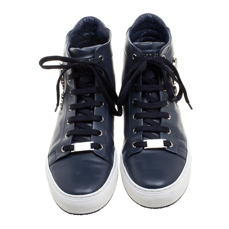 Pre Owned Philipp Plein Navy Blue Leather Flight High Top Sneakers Size 43