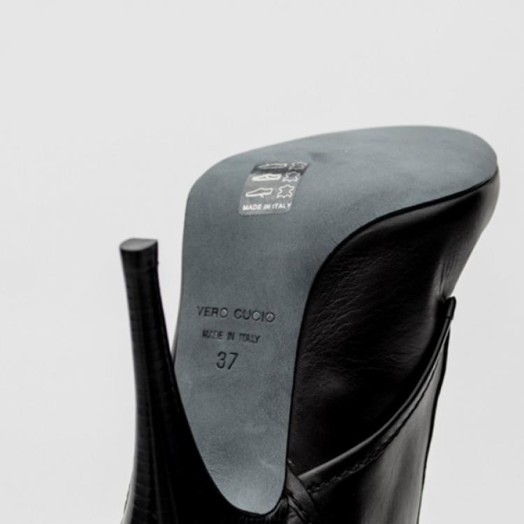 Pre Owned Giuseppe Zanotti For Pierre Balmain Black Leather Lace-Up Folded Boots Size 37