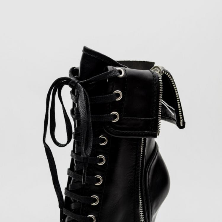 Pre Owned Giuseppe Zanotti For Pierre Balmain Black Leather Lace-Up Folded Boots Size 37