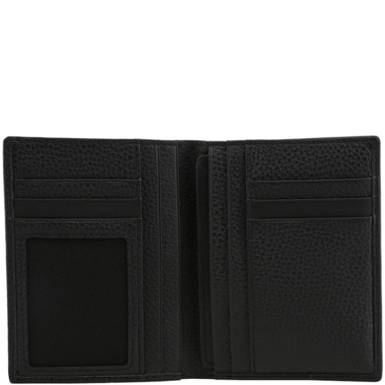 Pre Owned Piquadro Black Pebbled Leather Bifold Wallet