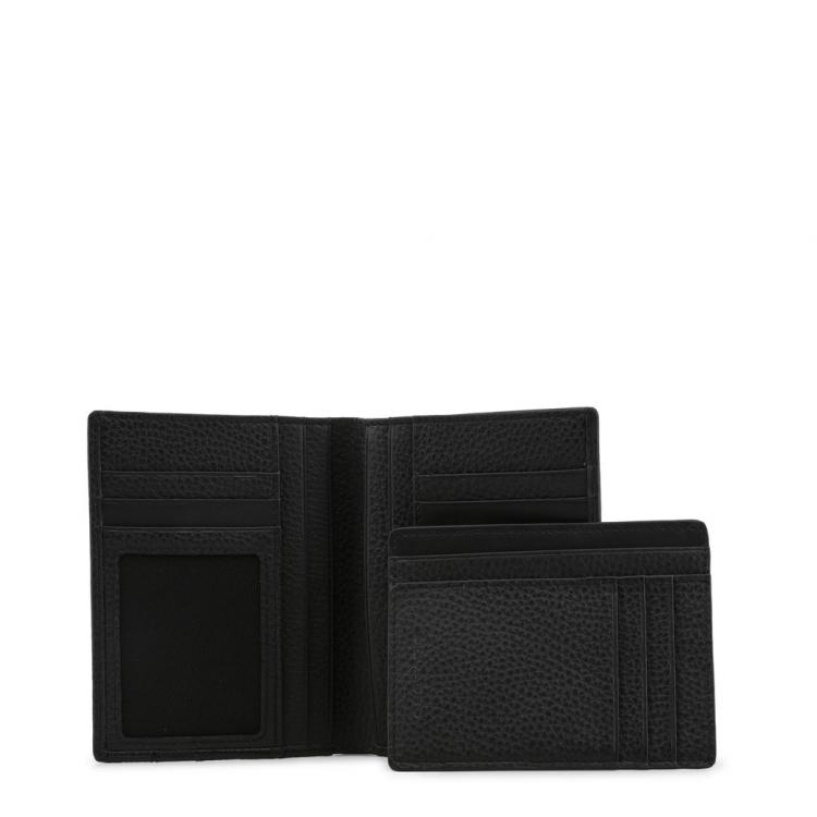 Pre Owned Piquadro Black Pebbled Leather Bifold Wallet