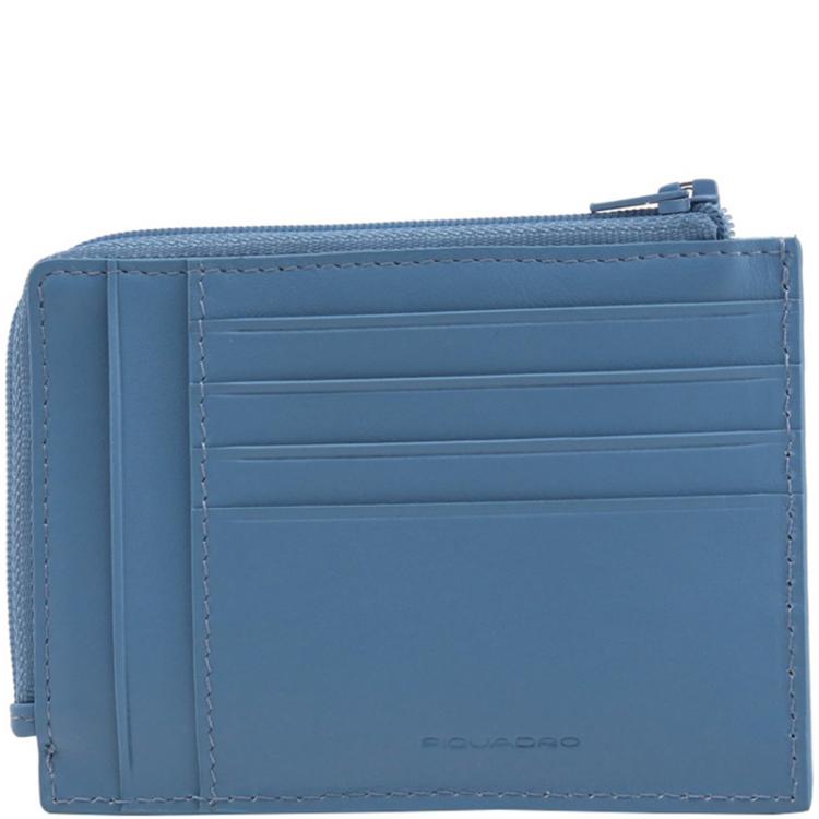 Pre Owned Piquadro Blue Leather Credit Card Holder