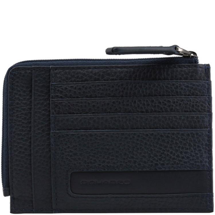 Pre Owned Piquadro Navy Blue Leather Credit Card Holder
