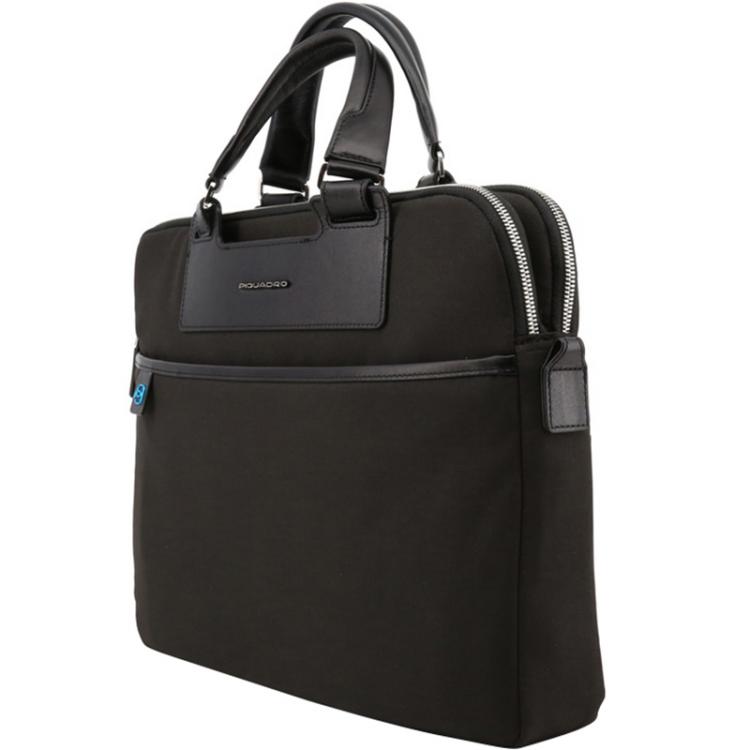 Pre Owned Piquadro Two Tone Fabric and Leather Briefcase