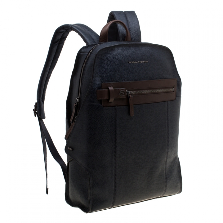 مملوكة مسبقًا Piquadro Navy Blue Leather Backpack