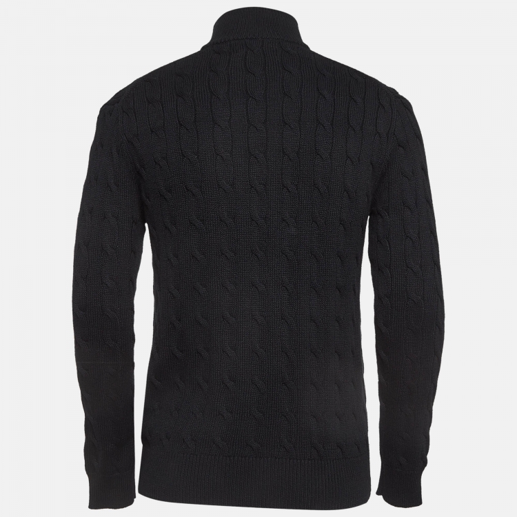 Pre Owned Polo Ralph Lauren Black Patterned Cotton Knit Sweater S