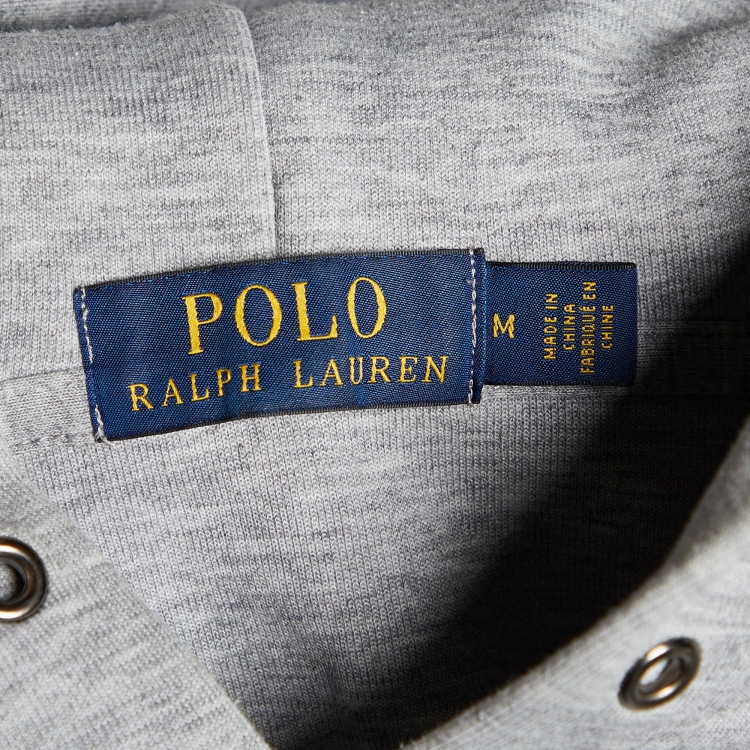 مملوكة مسبقًا Polo Ralph Lauren Grey Logo Printed Cotton Knit Hooded Sweatshirt M