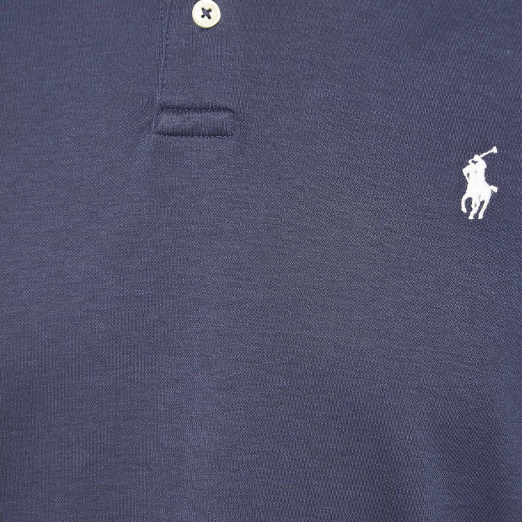 Pre Owned Polo Ralph Lauren Navy Blue Embroidered Cotton Polo T-Shirt M