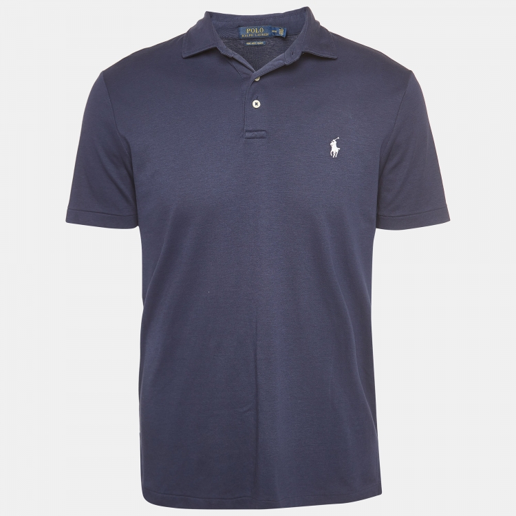 Pre Owned Polo Ralph Lauren Navy Blue Embroidered Cotton Polo T-Shirt M