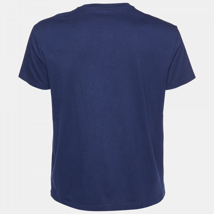 Pre Owned Polo Ralph Lauren Navy Blue Logo Print Cotton Crew Neck T-Shirt M