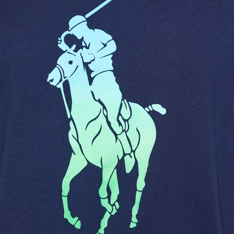 Pre Owned Polo Ralph Lauren Navy Blue Logo Print Cotton Crew Neck T-Shirt M