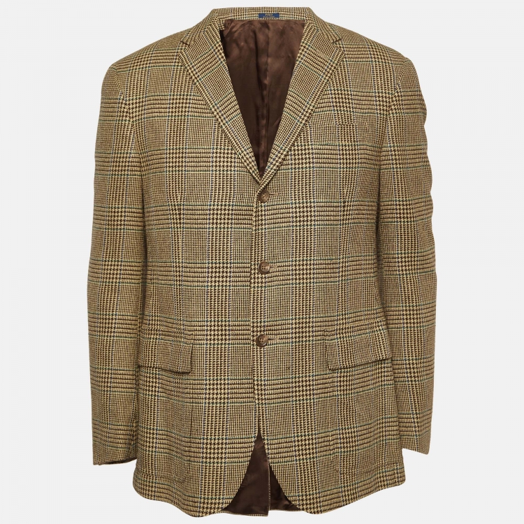 مملوكة مسبقًا Polo Ralph Lauren Beige Houndstooth Silk Jacket XL