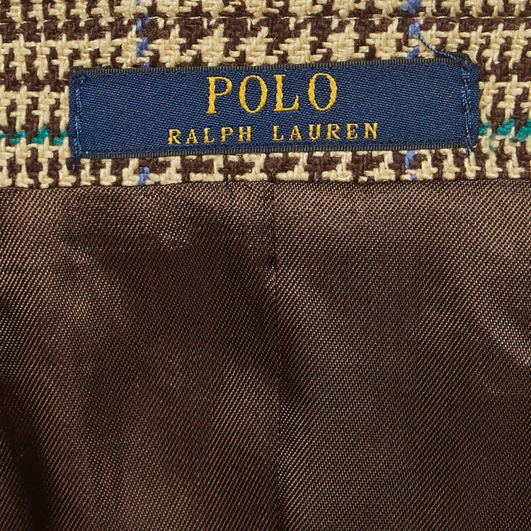 مملوكة مسبقًا Polo Ralph Lauren Beige Houndstooth Silk Jacket XL