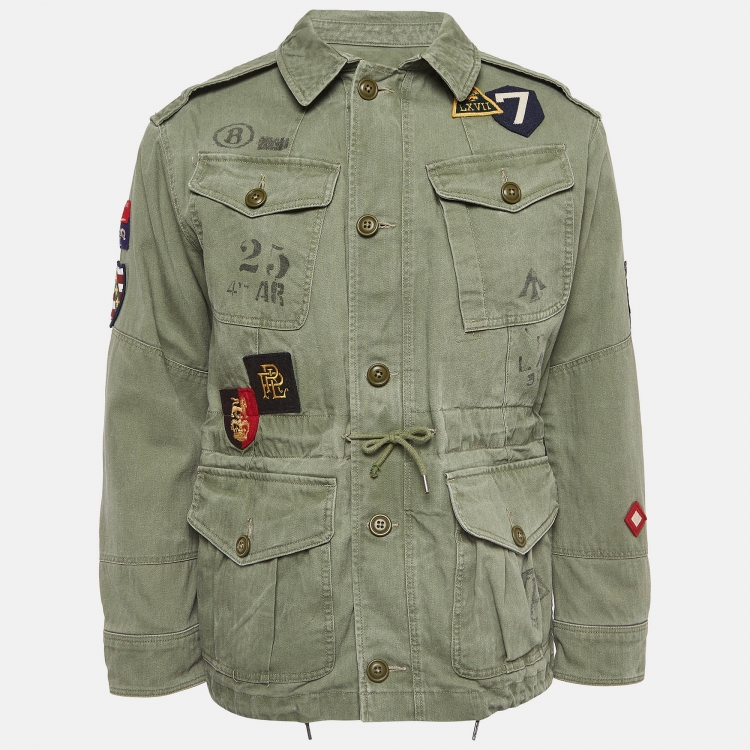 Pre Owned Polo Ralph Lauren Green Applique Cotton Field Jacket S