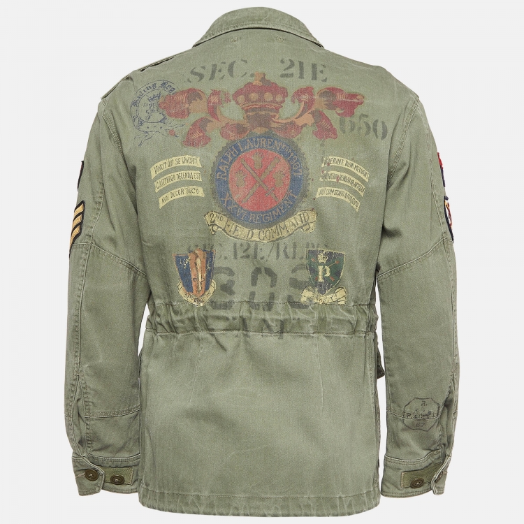 Pre Owned Polo Ralph Lauren Green Applique Cotton Field Jacket S
