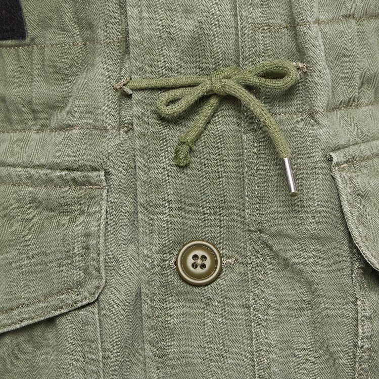Pre Owned Polo Ralph Lauren Green Applique Cotton Field Jacket S