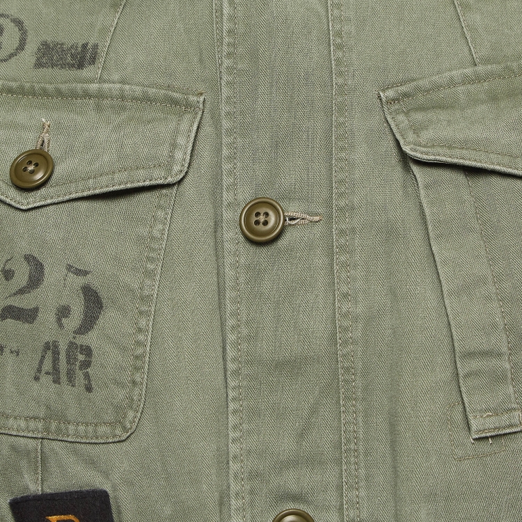 Pre Owned Polo Ralph Lauren Green Applique Cotton Field Jacket S