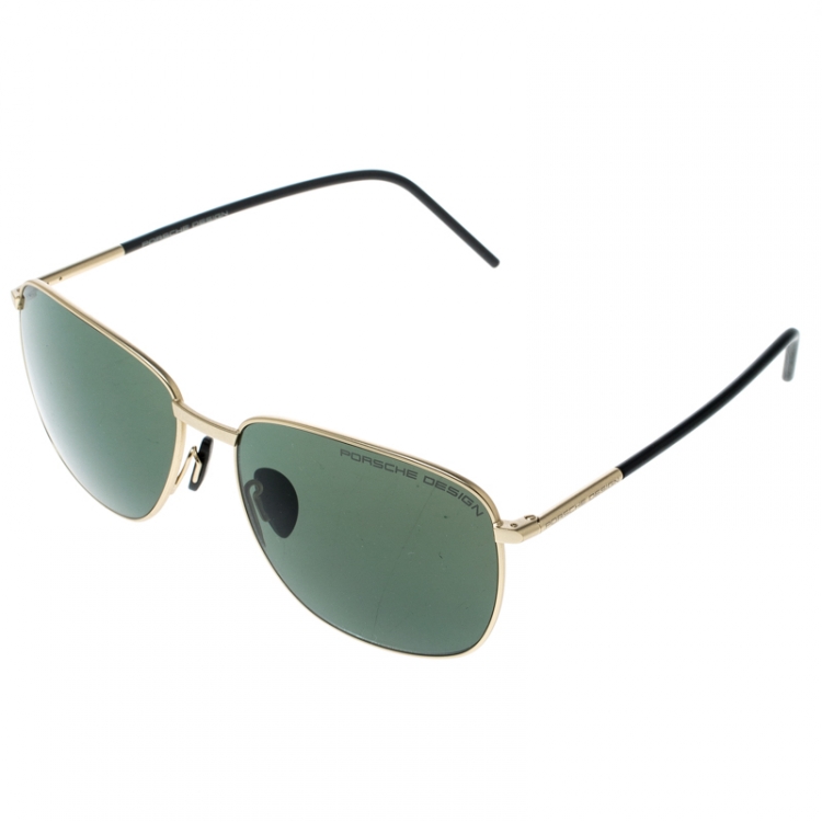 Pre Owned Porsche Design Satin Gold/Green P'8630 Square Sunglasses 