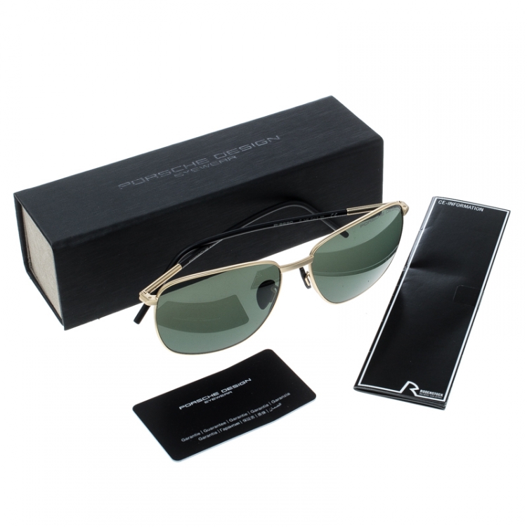 Pre Owned Porsche Design Satin Gold/Green P'8630 Square Sunglasses 