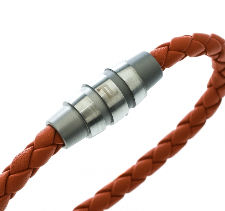 Pre Owned Porsche Design Grooves Orange Braided Leather Stainless Steel Bracelet
