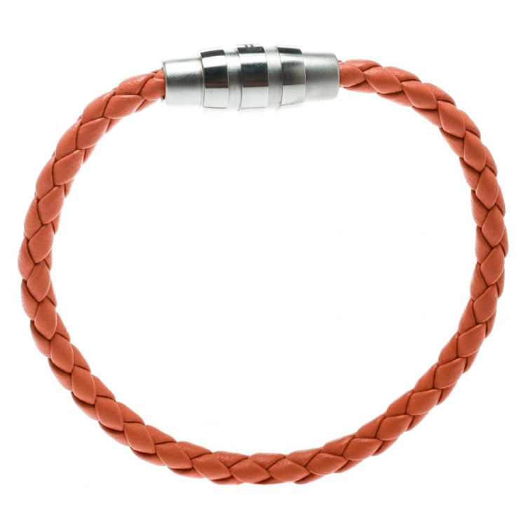 Pre Owned Porsche Design Grooves Orange Stainless Steel Braided Leather Bracelet