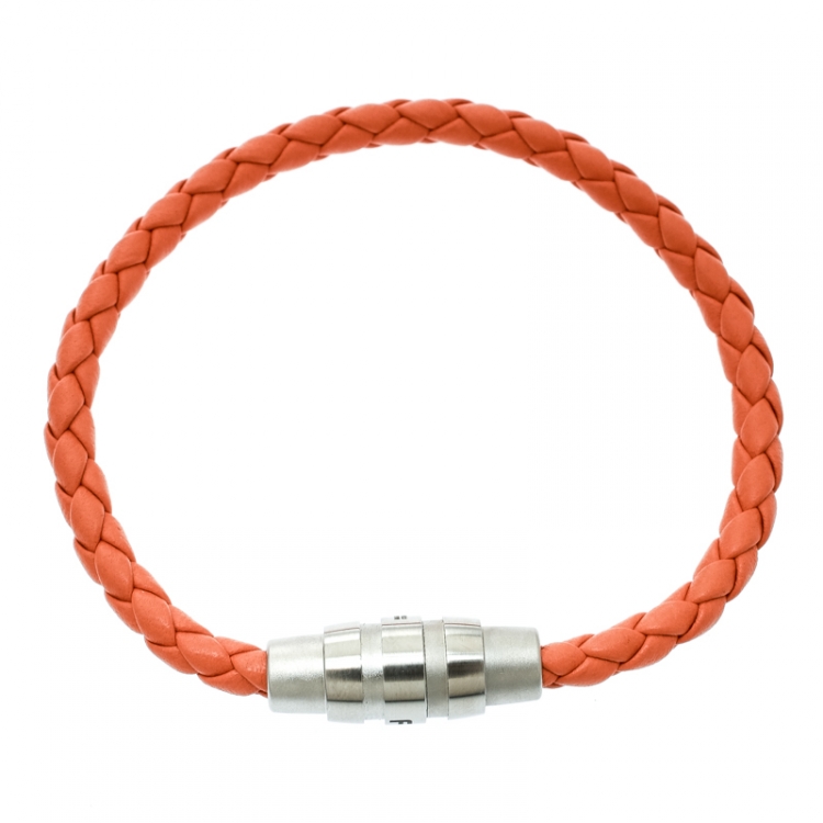 Pre Owned Porsche Design Grooves Orange Stainless Steel Braided Leather Bracelet