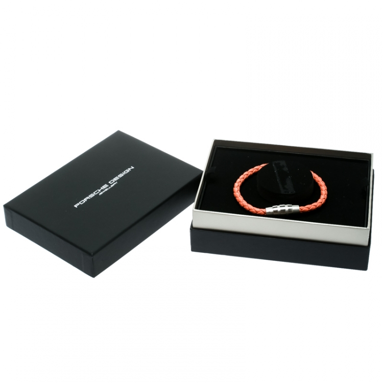 Pre Owned Porsche Design Grooves Orange Stainless Steel Braided Leather Bracelet