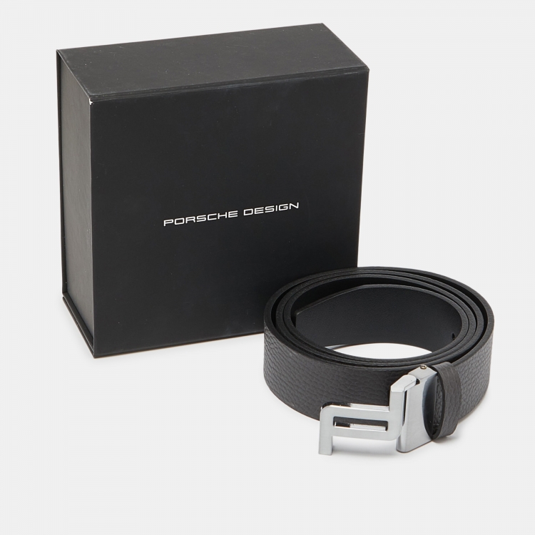 Pre Owned Porsche Design Black Leather Buckle Belt 105CM
