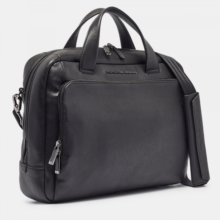 Pre Owned Porsche Design Black Leather Roadster Briefcase