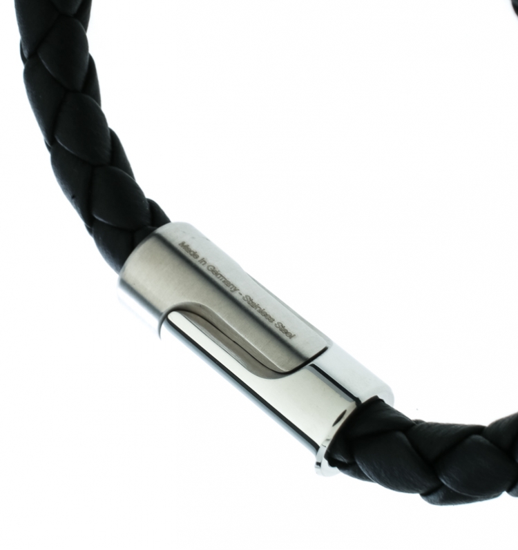 Pre Owned Porsche Design Black Braided Leather Stainless Steel Bracelet 