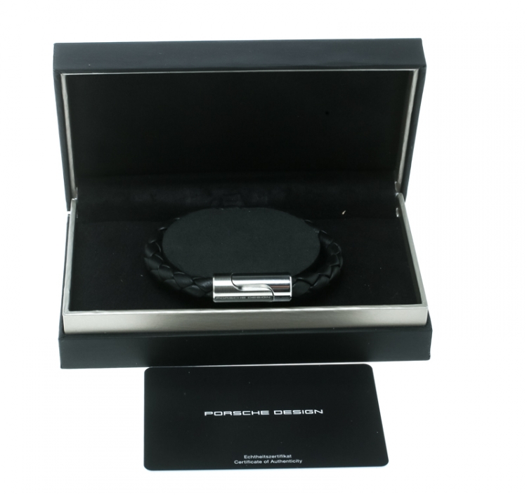 Pre Owned Porsche Design Black Braided Leather Stainless Steel Bracelet 