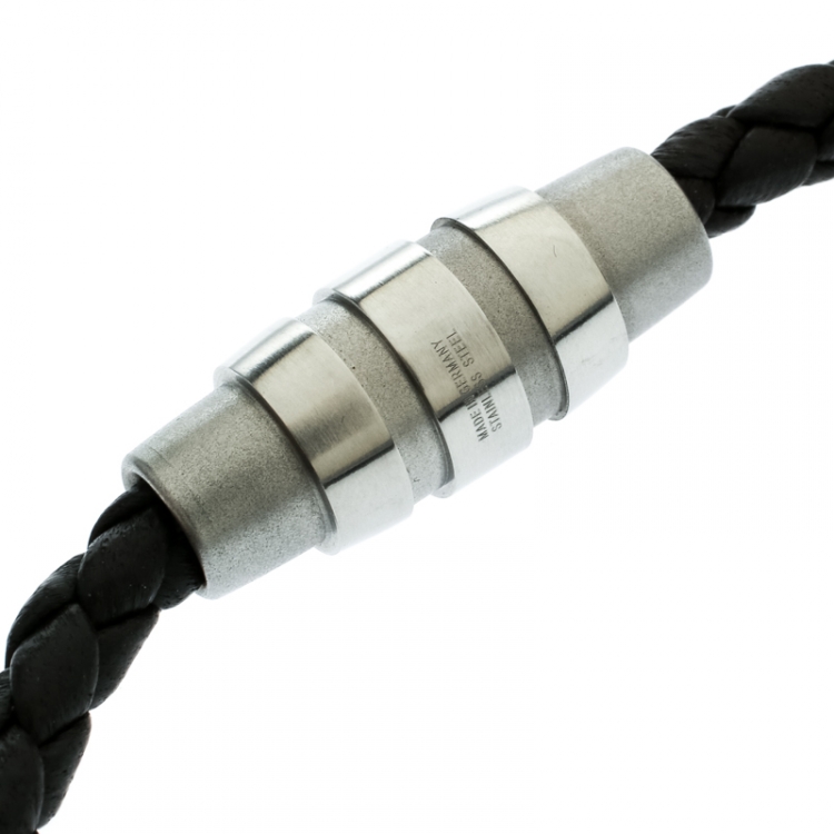 Pre Owned Porsche Design Grooves Brown Braided Leather Stainless Steel Bracelet