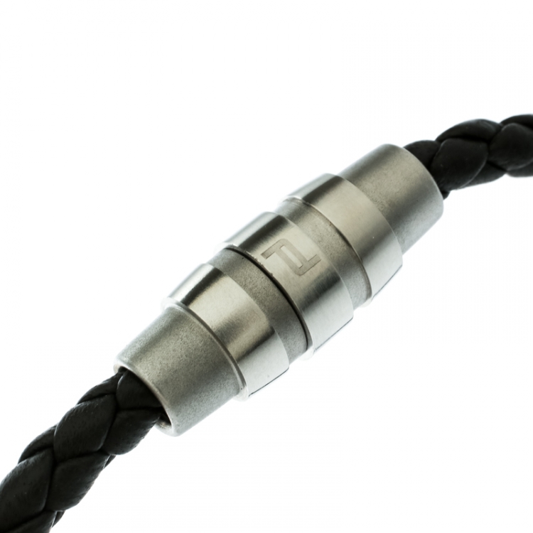 Pre Owned Porsche Design Grooves Brown Braided Leather Stainless Steel Bracelet