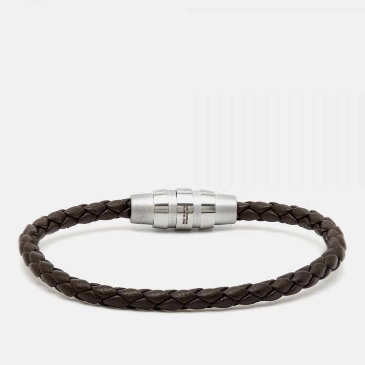 Pre Owned Porsche Design Grooves Brown Braided Leather Stainless Steel Bracelet