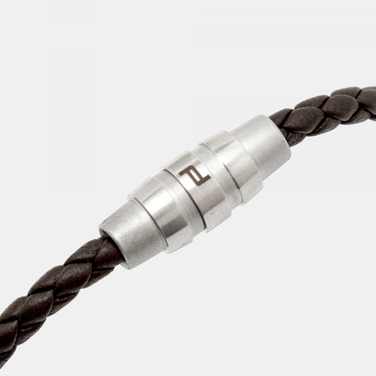 Pre Owned Porsche Design Grooves Brown Braided Leather Stainless Steel Bracelet