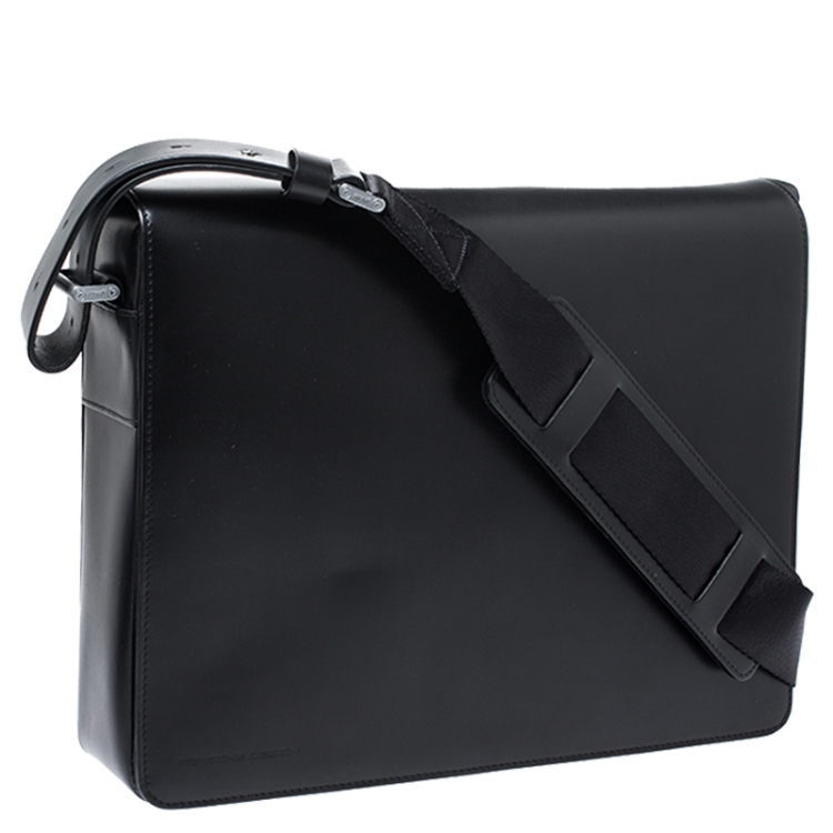 Pre Owned Porsche Design Black Leather Cervo 2.0 Laptop Messenger Bag