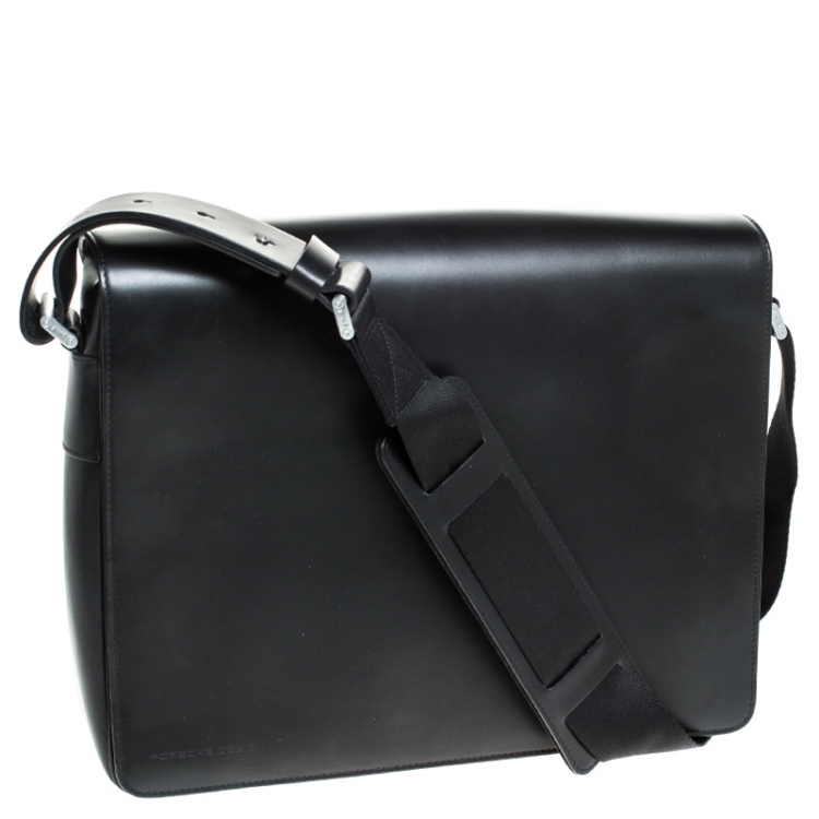 Pre Owned Porche Design Black Leather Messenger Bag