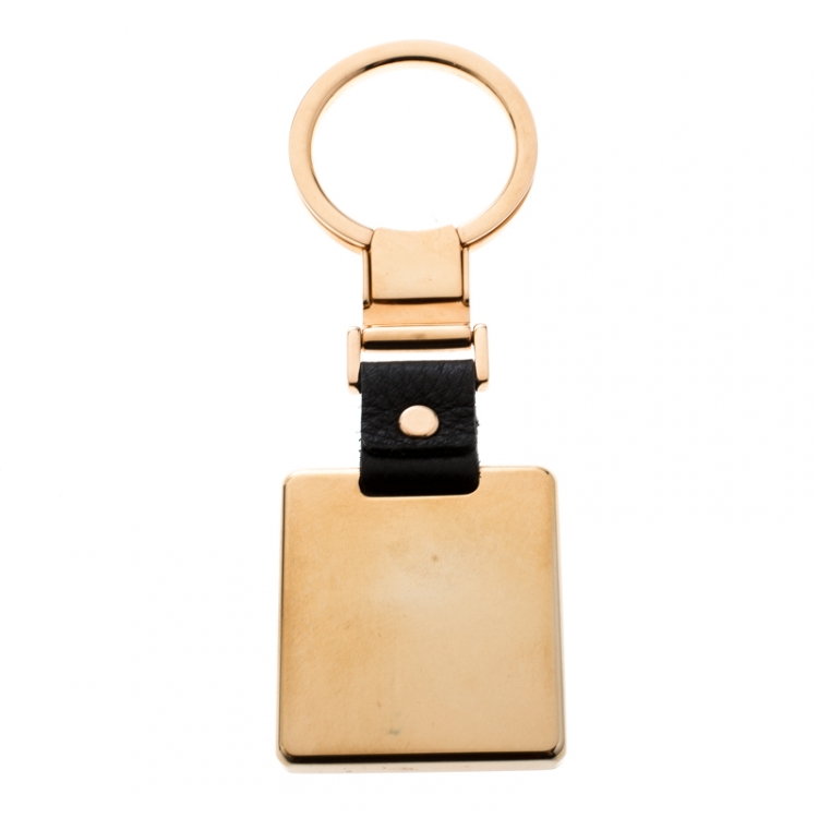 Pre Owned Porsche Design Black Leather Icon Rose Gold Tone Key Ring