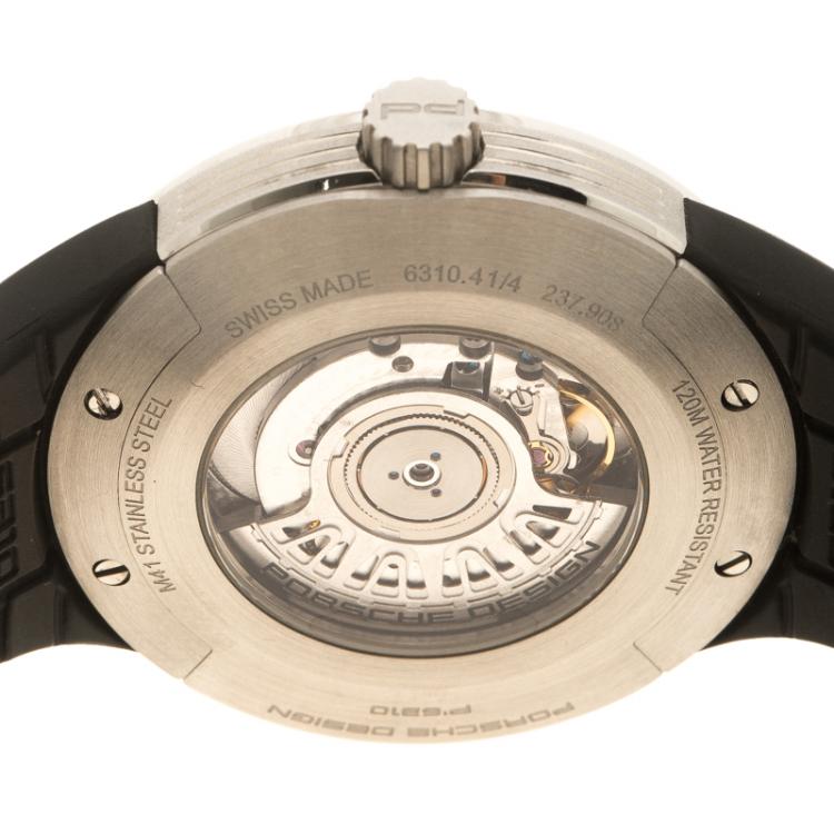 Pre Owned Porsche Design White Stainless Steel Flat Six P'6300 Men's Wristwatch 44 mm