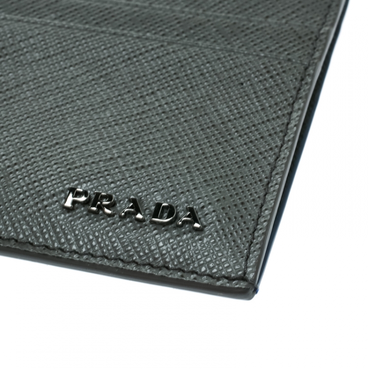 Pre Owned Prada Grey Saffiano Leather Card Holder