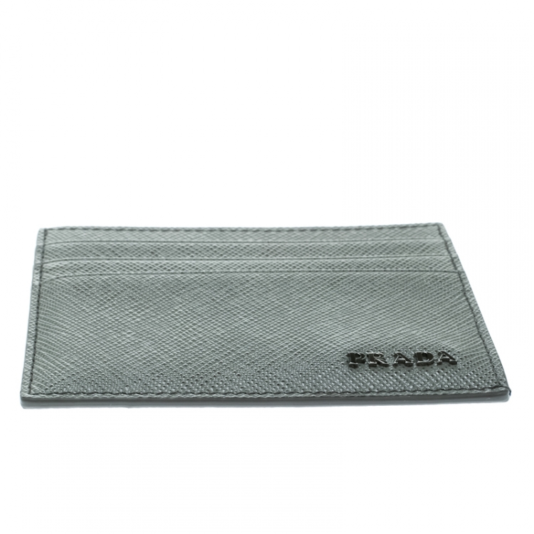 Pre Owned Prada Grey Saffiano Leather Card Holder
