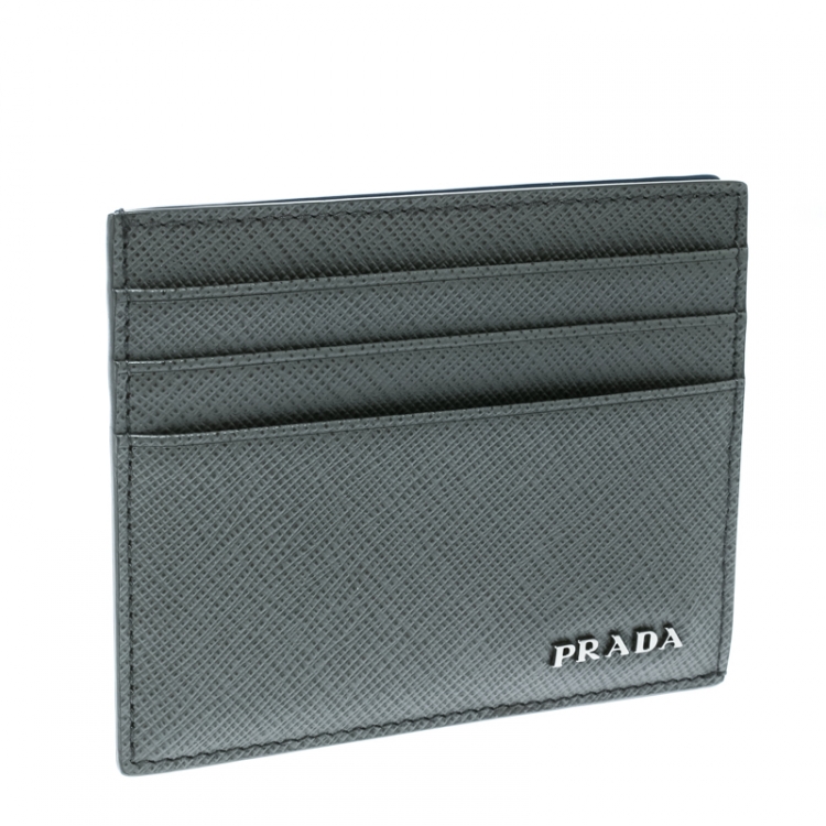 Pre Owned Prada Grey Saffiano Leather Card Holder
