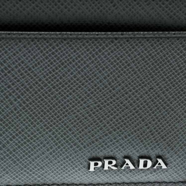 Pre Owned Prada Grey Saffiano Leather Card Holder