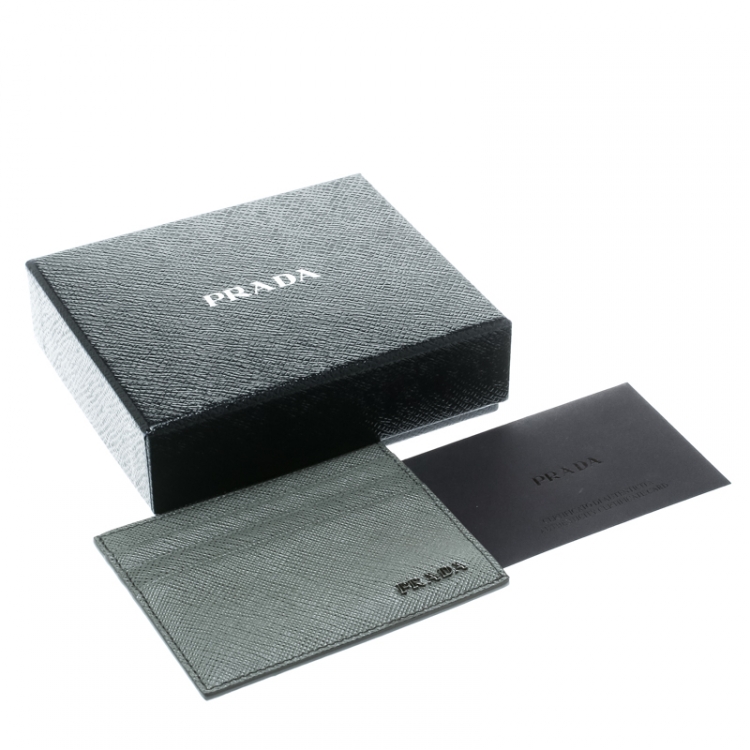 Pre Owned Prada Grey Saffiano Leather Card Holder
