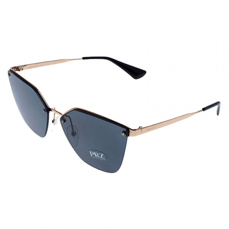 Pre Owned Prada Gold/Black Polarized SPR 68T Cinema Evolution Cat Eye Sunglasses