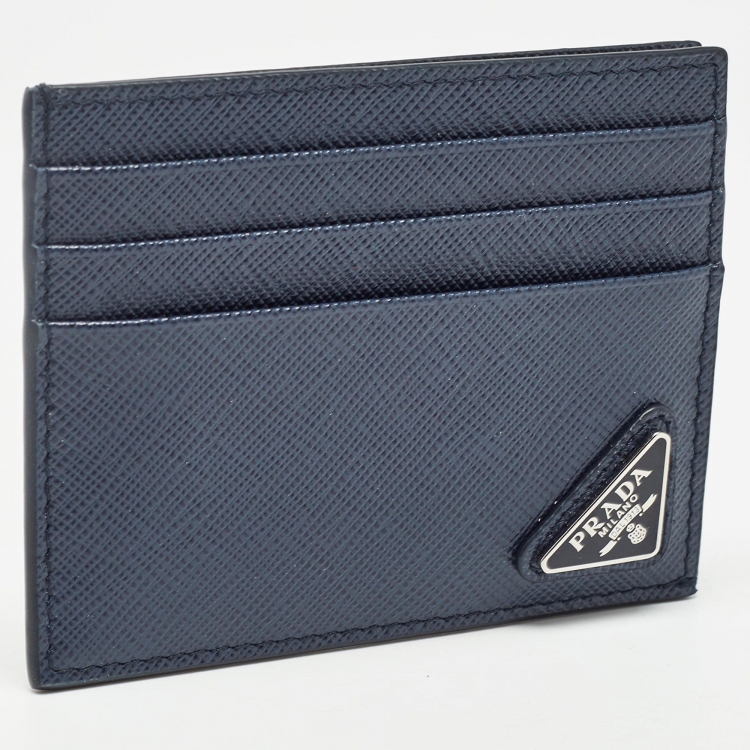 Pre Owned Prada Navy Blue/Black Saffiano Metal Leather Card Holder