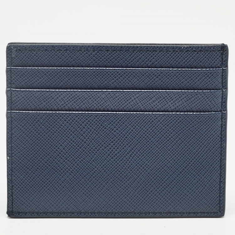 Pre Owned Prada Navy Blue/Black Saffiano Metal Leather Card Holder