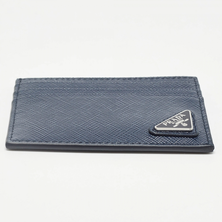 Pre Owned Prada Navy Blue/Black Saffiano Metal Leather Card Holder