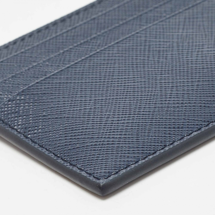 Pre Owned Prada Navy Blue/Black Saffiano Metal Leather Card Holder
